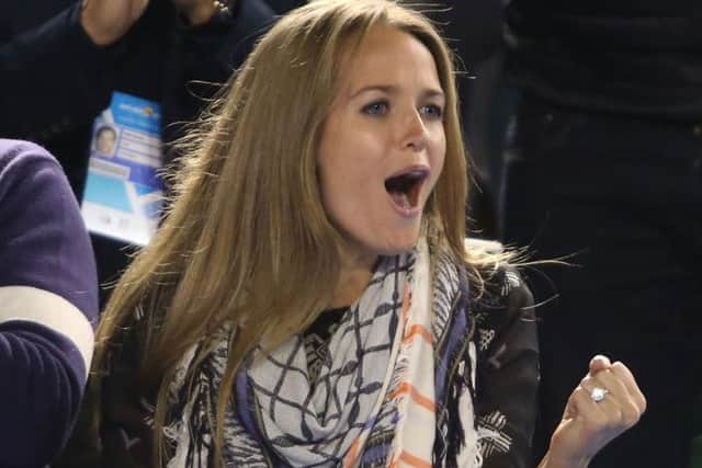 Kim Sears cheers on Andy Murray at the Rod Lever Arena. Picture: Getty