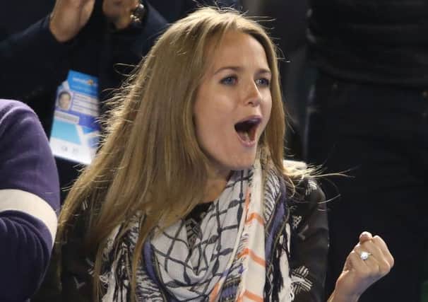 Kim Sears cheers on Andy Murray at the Rod Lever Arena. Picture: Getty