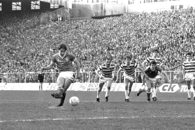 Ally McCoist takes the penalty kick that sealed an extra time winner for Rangers in 1984. Picture: Donald Macleod