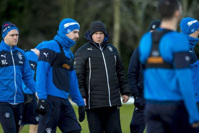 Kenny McDowall takes a Rangers training session. Picture: SNS
