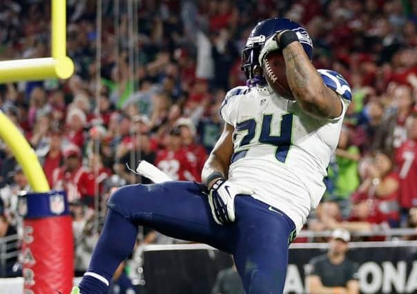 Marshawn Beast Mode Lynch celebrates yet another rushing touchdown for the Seattle Seahawks. Picture: Getty