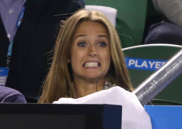 Kim Sears watches Andy Murray in his semifinal match against Tomas Berdych at the Australian Open. Picture: Getty