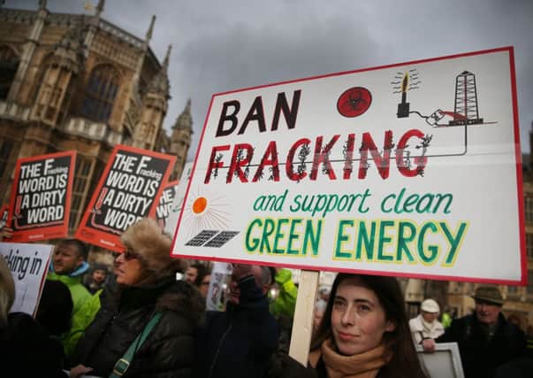 Anti-fracking protestors gather near parliament in London last week. Picture: Getty