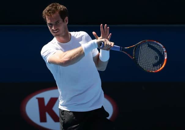 Andy Murray practices ahead of the men's singles final at the Australian Open tennis championship in Melbourne. Picture: AP