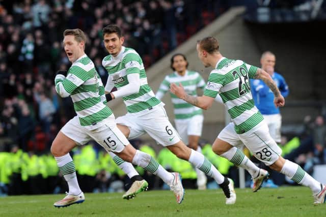 Kris Commons celebrates scoring Celtic's second goal. Picture: Lisa Ferguson
