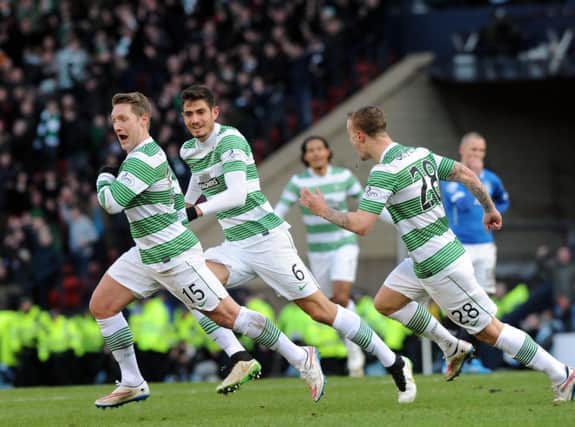 Kris Commons celebrates scoring Celtic's second goal. Picture: Lisa Ferguson