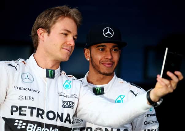 Nico Rosberg, left, and Lewis Hamilton take a selfie in Jerez. Picture: Getty