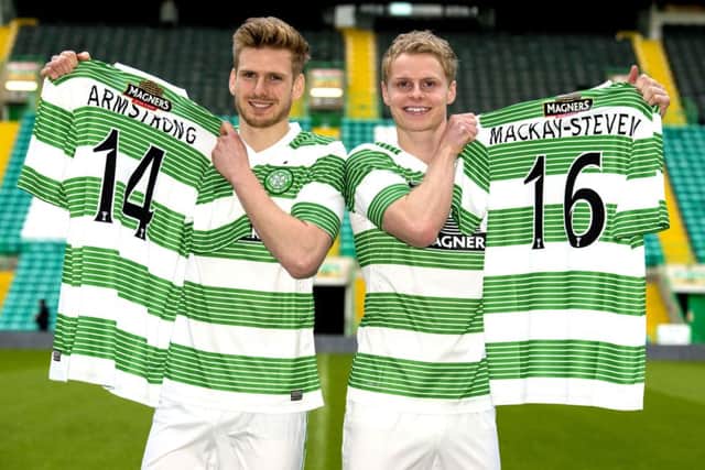 Stuart Armstrong and Gary MackaySteven show off their new colours at Parkhead. Picture: SNS