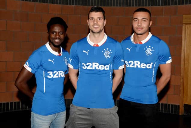 Gael Bigirimana, Haris Vuckic and Remie Streete are unveiled at Murray Park. Picture: SNS