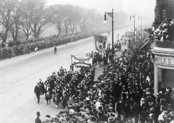 The 1909 Suffragettes march down Princes Street. Picture: TSPL