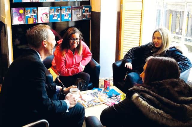 Labour leader Jim Murphy visits 6VT Youth Cafe in Edinburgh yesterday. Picture: Contributed
