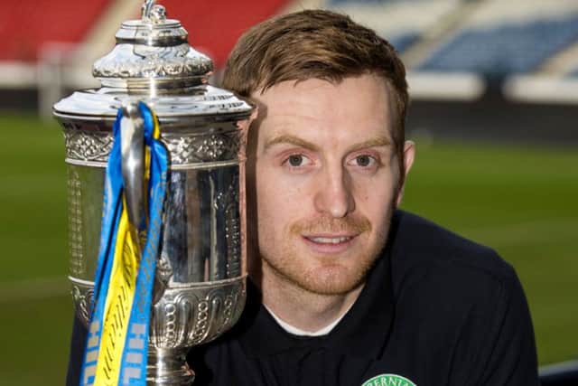 Hibernian captain Liam Craig with the Scottish Cup at yesterdays Hampden draw. Picture: Alan Harvey/SNS