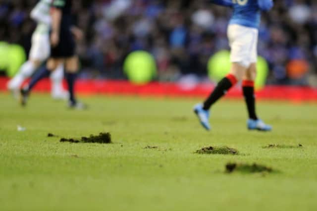 The state of the pitch during the Old Firm semi-final. Picture: John Devlin