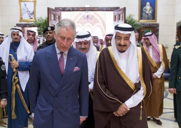 Prince Charles with Saudi King Salman yesterday. Picture: AP