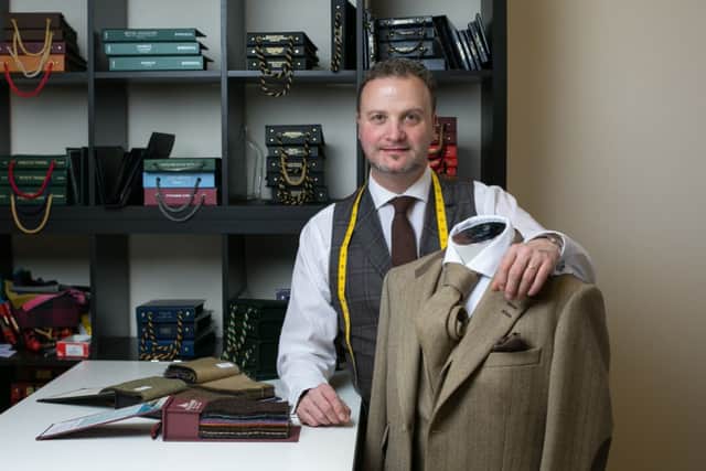 Falkirk tailor Andrew Brookes plans to visit clients in Dubai, Los Angeles, New York and Singapore this year as demand for bespoke outfits soars. Picture: Mark Jackson