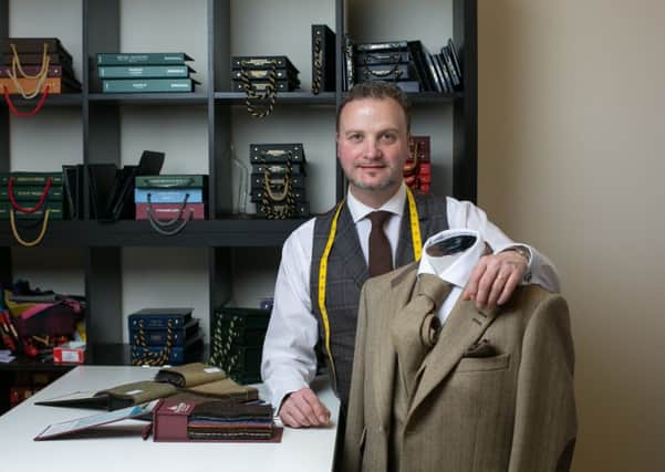 Falkirk tailor Andrew Brookes plans to visit clients in Dubai, Los Angeles, New York and Singapore this year as demand for bespoke outfits soars. Picture: Mark Jackson