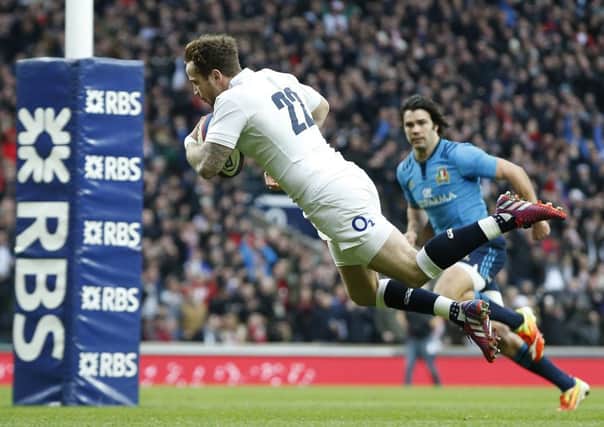England replacement Danny Cipriani dives over to score a late try at Twickenham yesterday. Photograph: Alastair Grant/AP