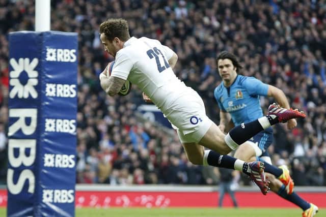 England replacement Danny Cipriani dives over to score a late try at Twickenham yesterday. Photograph: Alastair Grant/AP