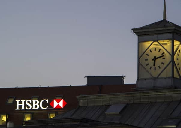 A HSBC logo is seen on HSBC offices on February 9, 2015 in Geneva, Switzerland. Picture: Getty