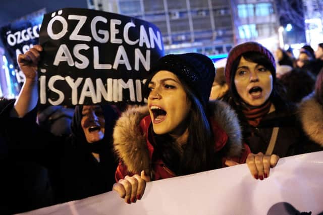 People gathered for a demostration against the murder of Ozgecan Aslan. Picture: Getty