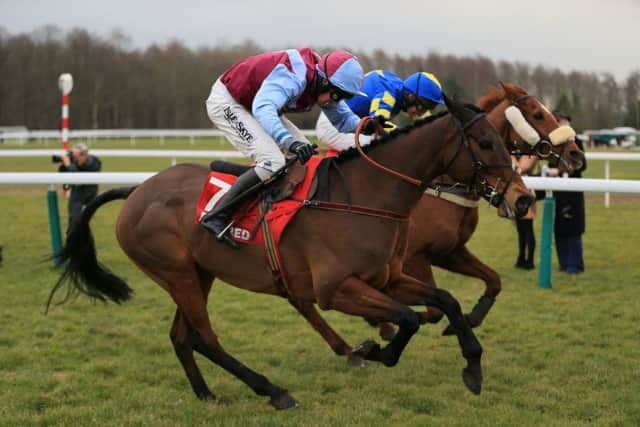 The Lucinda Russell-trained Lie Forrit, near side, rolls back the years to win at Haydock. Picture: PA