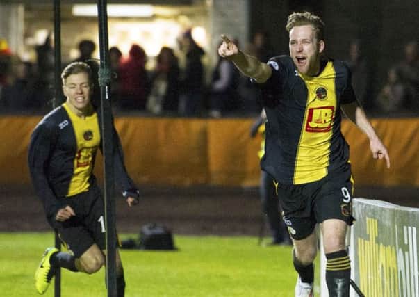 Darren Lavery celebrates his goal which takes Berwick into a Scottish Cup quarter final against Hibs. Picture: SNS