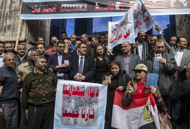 Demonstration against the beheading of 21 Egyptians by Islamic State (IS). Picture: Getty