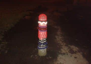 A 'yarn bombing' attack on a bollard in Dumfries. Picture: cyclingdumfries.wordpress.com