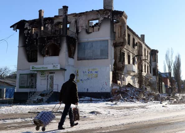 Artillery damage near Debaltseve, in eastern Ukraine, which fell to separatists this week.  Picture: Vasily Maximov/AFP