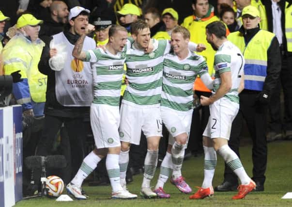 Celtic celebrate their second goal. Picture: John Devlin