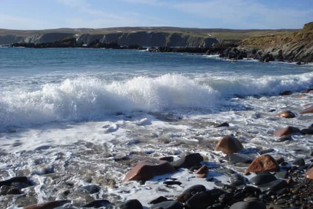 Waves hitsthe rocks at Hillswick beach on Shetland. Picture: Contributed