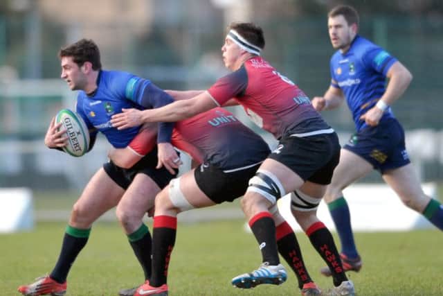 Boroughmuir's Mike Entwhistle is stopped in his tracks as he tries to make ground. Picture: Jane Barlow