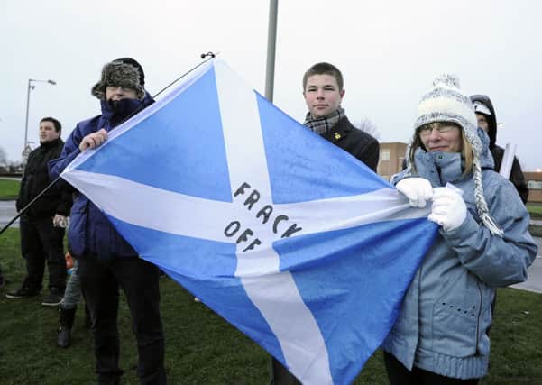 Anti-fracking protesters demonstrate outside Grangemouth. Picture: Michael Gillen