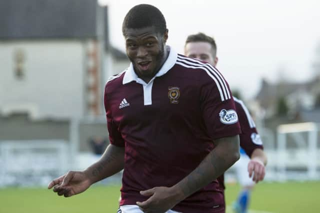 Striker Género Zeefuik celebrates after scoring Hearts' winning goal. Picture: SNS