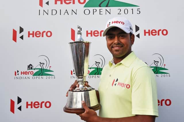 Anirban Lahiri celebrates after his play-off win in the Hero Indian Open. Picture: Getty