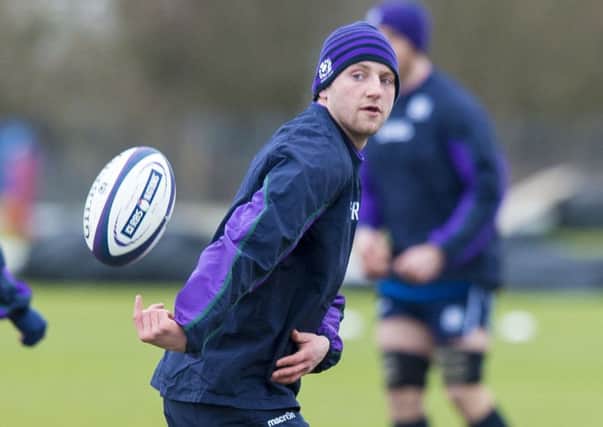Finn Russell in action during the Scotland squad training session at BT Murrayfield yesterday. Picture: SNS