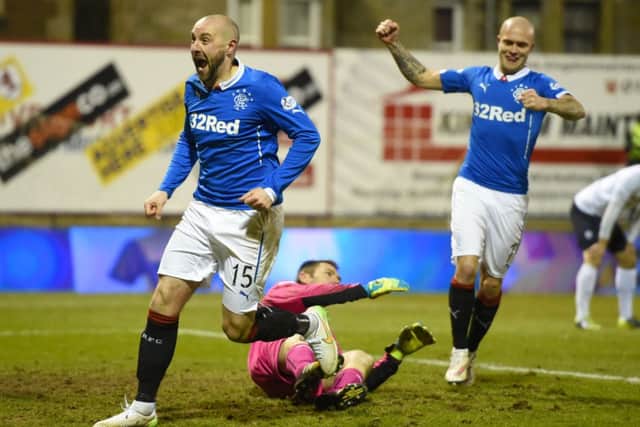 Rangers' Kris Boyd celebrates after putting his side 2-0 up. Picture: SNS