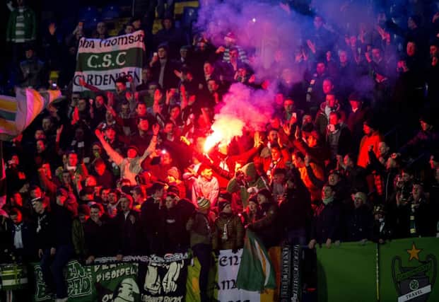 Celtic fans pictured at the match in Zagreb. Picture: SNS