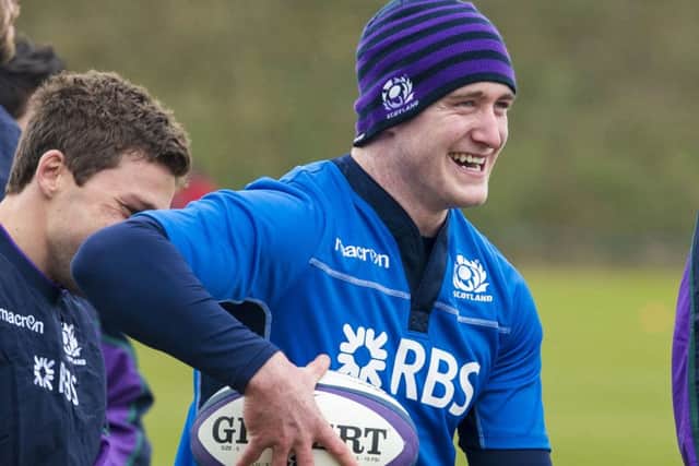 A smiling Stuart Hogg in training ahead of the showdown with Italy at BT Murrayfield. Picture: SNS