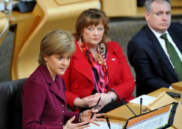 Nicola Sturgeon at FMQs. The First Minister marks 100 days in post today. Picture: Ian Rutherford