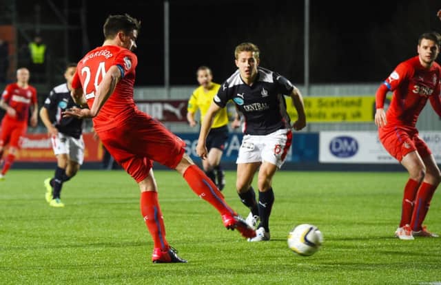 Darren McGregor gave the away side the lead with a rifled finish. Picture: SNS