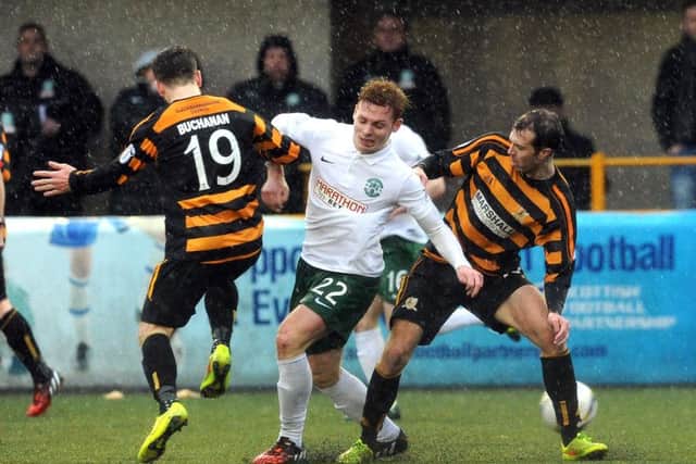 Fraser Fyvie battles Liam Buchanan for the ball. Picture: Lisa Ferguson