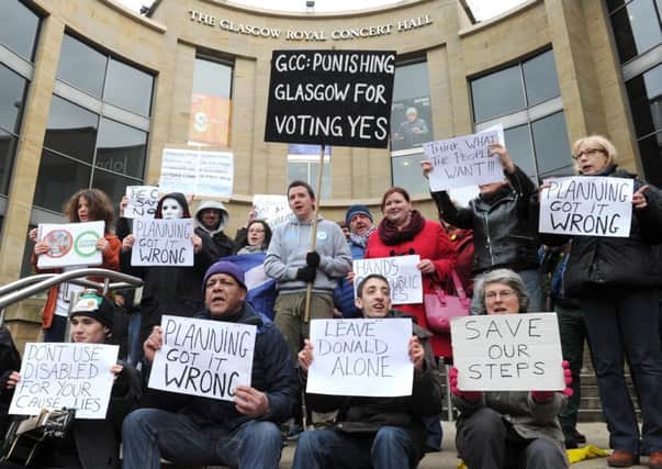 Protesters occupied the steps at the weekend. Picture: Lisa Ferguson
