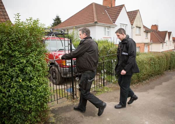 Police search the home of missing Becky Watts in Bristol on Sunday. Picture: SWNS