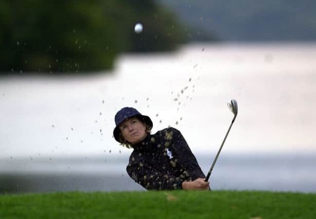 Catrin Nilsmark plays from a bunker at the 17th green during the 2000 Solheim Cup at Loch Lomond. Picture Ian Rutherford