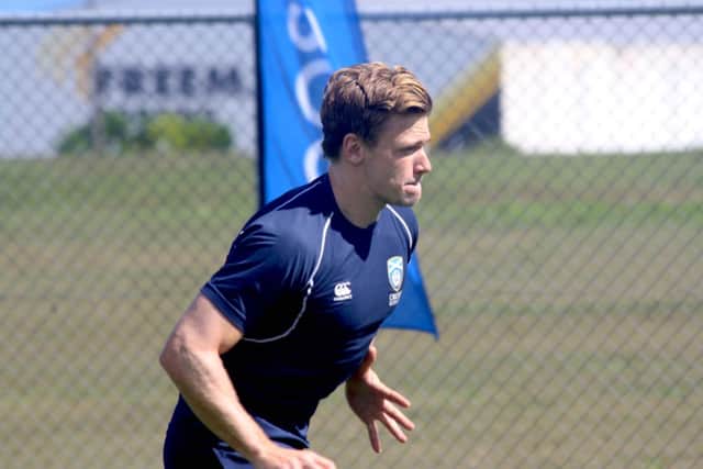 Richie Berrington trains ahead of Scotland's next game.
Picture: Nick Rougvie