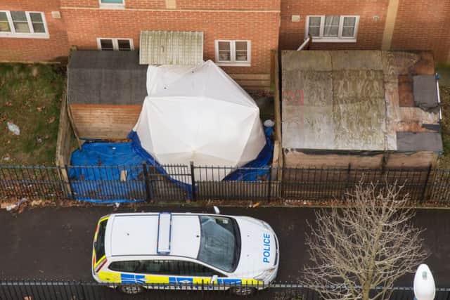 A police foresic tent is seen outside a property in Barton Court on March 3, 2015 in Bristol. Picture: Getty
