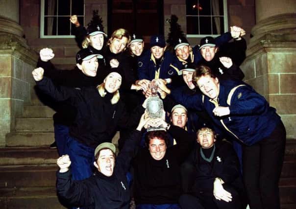 The European team celebrates winning the Solheim Cup at Loch Lomond in 2000. Picture: Getty