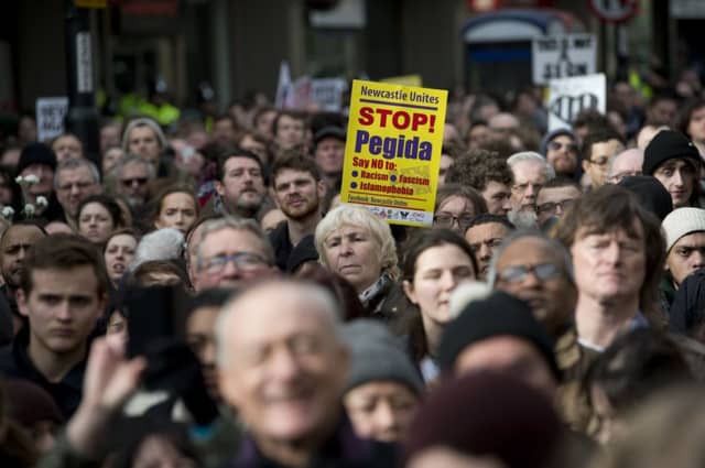 A counter-protest was held against the UK branch of Pegida in Newcastle last Saturday. Picture: AFP/Getty