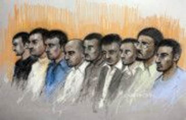 A court artist's sketch of the members of the paedophile ring. Picture: PA